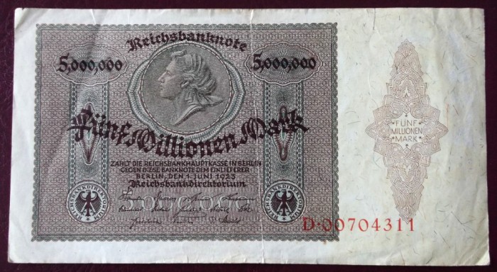 Germania 5.000.000 5000000 mark 5 milionen 1923 seria 311 **