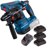 Bosch GBH 185-LI + 0615990L1R - Rotopercutor SDS-Plus 1.9 J + Set 3 acumulatori si incarcator Li-Ion 18 V 4 Ah valiza speciala