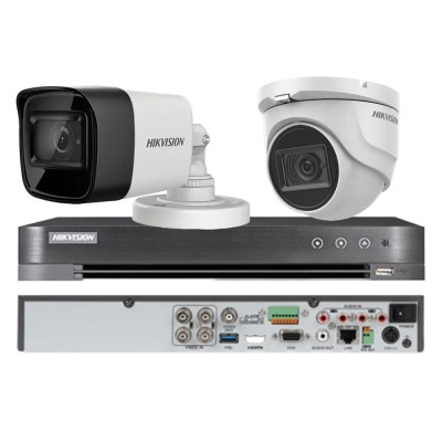 Sistem de supraveghere mixt HIKVISION 2 camere, 1 dome si 1 bullet 4 in 1, 8MP, lentila 2.8mm, IR 30m, DVR 4 canale 4K 8MP SafetyGuard Surveillance foto