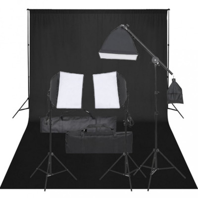 vidaXL Kit studio foto cu set de lumini și fundal foto