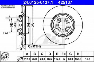 Disc frana AUDI A6 (4B2, C5) (1997 - 2005) ATE 24.0125-0137.1 foto