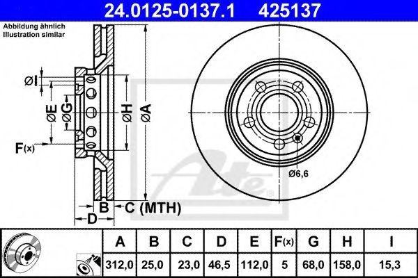 Disc frana AUDI A4 (8EC, B7) (2004 - 2008) ATE 24.0125-0137.1