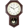 Ceas de perete cu pendul RIKON RK-29 Brown, 55cm, analogic, quartz, cadran rotund alb cu cifre arabe negre