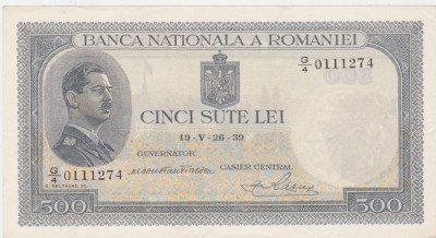 ROMANIA 500 LEI 1939 CU SUPRATIPAR XF+ aUNC foto