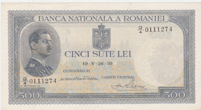 ROMANIA 500 LEI 1939 CU SUPRATIPAR XF+ aUNC