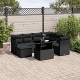 Cumpara ieftin Set mobilier de grădină cu perne, 8 piese, negru, poliratan