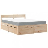 Cumpara ieftin Pat cu sertare si saltea, 140x200 cm, lemn masiv pin