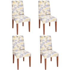 Set 4 huse pentru scaun, marime universala, poliester si spandex, 38x70cm, alb, gri si galben Household NewTrend