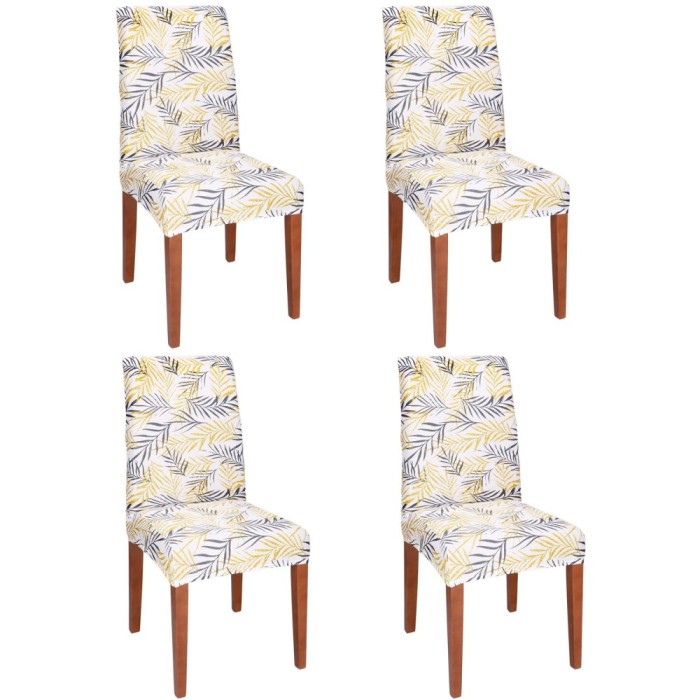 Set 4 huse pentru scaun, marime universala, poliester si spandex, 38x70cm, alb, gri si galben Household NewTrend