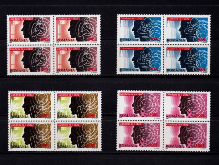 RO 1999 LP 1488 &quot;Spuneti NU fumatului, alcoolului ... &quot;, bloc de 4 ,MNH