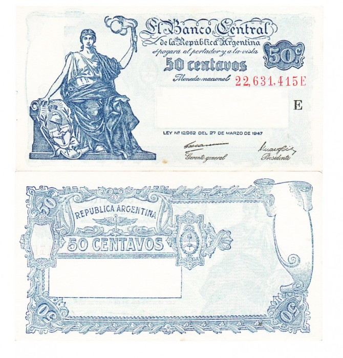 Argentina 50 Centavos 1949 P-256 aUNC