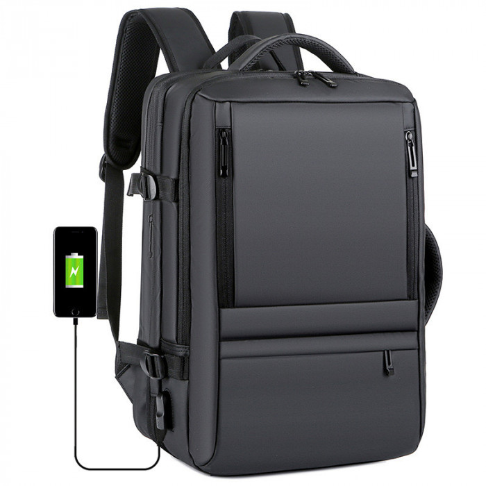 Rucsac Calatorie, Laptop 17&quot;, pentru Avion, Multifunctional, Impermeabil, Extensibil, USB, 40 L, Negru, OBRALIX&reg;