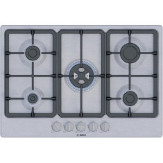 Plita incorporabila Bosch PGQ7B5K90, Gaz, 5 arzatoare, Arzator Wok, Gratar fonta, 75 cm, Inox