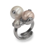 Cumpara ieftin Inel Argint 925 Trilogy cu Perle Cultură Albe-Gri 8-10mm, Reglabil, placat Rodiu, Antiox, Made in Italy, Cutie Cadou