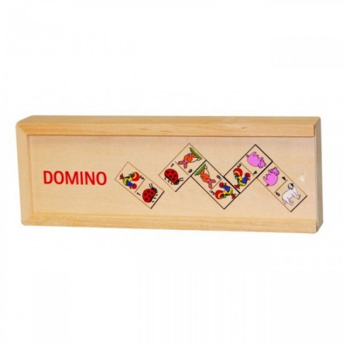 Joc de societate Domino Animale Goki, 28 piese, cutie lemn, 3 ani+