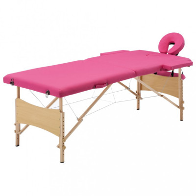 vidaXL Masă de masaj pliabilă, 2 zone, roz, lemn foto