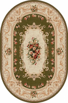 Covor Oval Model Lotos 535-310, Marime 60 x 110 cm, Verde, Inaltime Fir 8 mm, Antialergic, Polipropilena, Living, Dormitor, Sufragerie, Birou foto