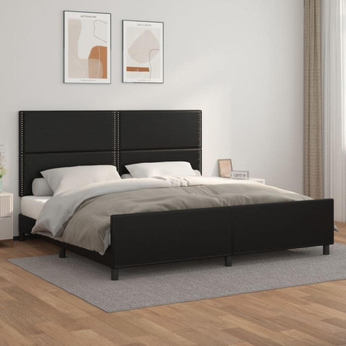 vidaXL Cadru de pat cu tăblie, negru, 200x200 cm, piele ecologică 3125530