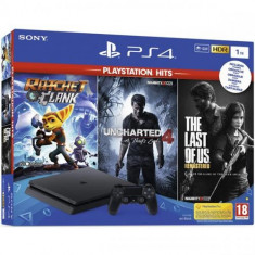 Consola SONY PlayStation 4 Slim 1TB SH ( Second Hand), Jet Black + 3 jocuri Ratchet &amp;amp; Clank, Uncharted 4, The Last of Us foto