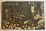 Carte postala Regele Ferdinand 1865-1927 pe catafalc si Regina Maria - Casa Regala a Romaniei / Regalitate Monarhie