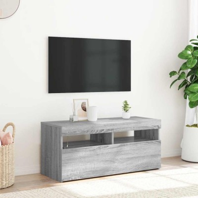 vidaXL Comodă TV cu lumini LED, gri sonoma, 90x35x40 cm foto
