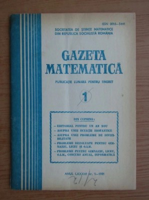 Gazeta matematica nr. 1 / 1981 foto