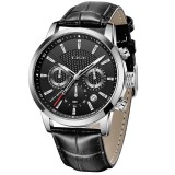 Ceas barbati Lige Elegant Quartz Piele Negru