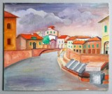 Pod venetian - pictura in acrilic pe carton gros 35x29cm, Peisaje, Altul