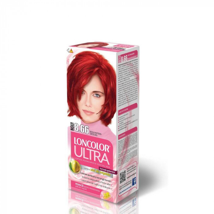 Vopsea de Par Permanenta LONCOLOR Ultra 8.66, 100 ml, Rosu Intens Deschis, Vopsea de Par LONCOLOR, Vopsea de Par Nuanta Rosie, Loncolor Vopsea de Par