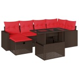 Cumpara ieftin Set canapele de gradina cu 7 piese si perne, poliratan maro