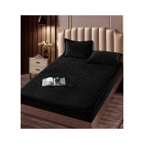 Husa de Saltea Tip Topper cu Elastic + 2 Fete de Perna Catifea, Negru 160x200 - JO990