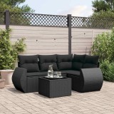 Cumpara ieftin Set mobilier de grădină cu perne, 5 piese, negru, poliratan