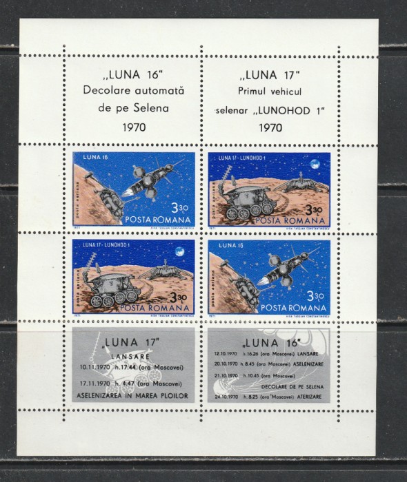 Romania 1970 - #756A Luna 15 si Luna 16 M/S 1v MNH