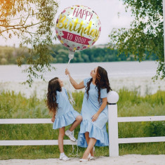 Balon folie Happy Birthday, forma rotunda 45 cm, aer sau heliu foto