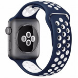 Cumpara ieftin Curea iUni compatibila cu Apple Watch 1/2/3/4/5/6/7, 38mm, Silicon Sport, Albastru/Alb