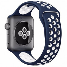 Curea iUni compatibila cu Apple Watch 1/2/3/4/5/6/7, 38mm, Silicon Sport, Albastru/Alb