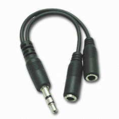Cablu splitter jack stereo 3.5mm la 2 x jack 3.5mm T-M 10cm, KJR-02A foto