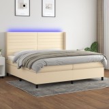 Cumpara ieftin Pat cu arcuri, saltea și LED, crem, 200x200 cm, textil