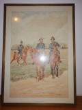 Tablou istoric militar cavalerie Belgia 1905 litografie Benard Liege