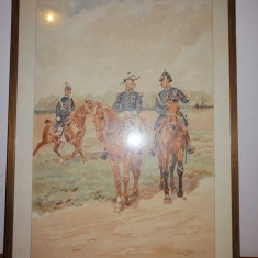 Tablou istoric militar cavalerie Belgia 1905 litografie Benard Liege