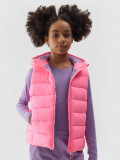 Vestă din puf cu umplutură sintetică pentru fete - roz, 4F Sportswear