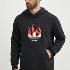 adidas Originals hanorac de bumbac barbati, culoarea negru, cu glugă, cu imprimeu, IS0208