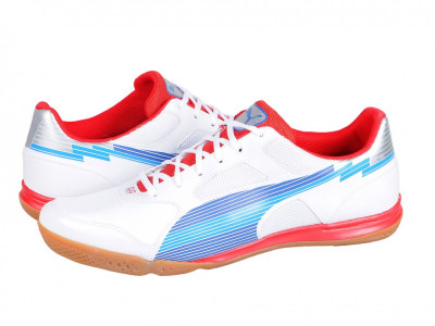 Ghete fotbal sala Puma EvoSPEED 5 IT, white-limoges-red, 44 1/2 foto