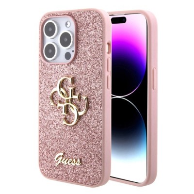 Husa pentru iPhone 15 Pro - Guess Glitter Script Big 4G (GUHCP15LHG4SGP) - Pink foto