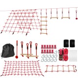 AIYAPLAY Ninja Line Set Slackline pentru copii 10 m cu inele, leagăn, scară de cățărat și plasă de cățărat pentru 3-6 ani 1000x300x180 cm Roșu | Aosom