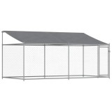 Cumpara ieftin Cusca caini cu acoperis si usi, gri, 4x2x2 m, otel galvanizat