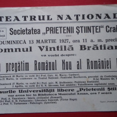 Afiș Conferință Vintila Brătianu : CUM PREGĂTIM ROMÂNUL NOU AL ROMÂNIEI - 1927