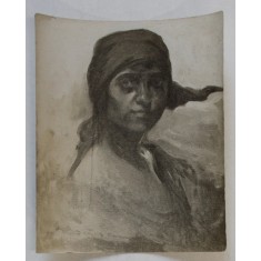 PICTOR DUMITRU BRAESCU ( 1886 -1947 ) , TANARA CU BASMA , FOTOGRAFIE , INTERBELICA