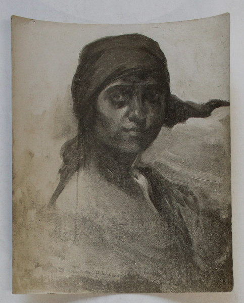 PICTOR DUMITRU BRAESCU ( 1886 -1947 ) , TANARA CU BASMA , FOTOGRAFIE , INTERBELICA