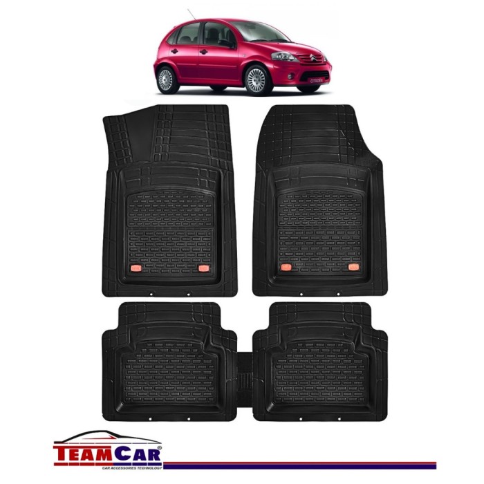 Covorase Auto TeamCar&reg; Tip Tavita Compatibile Citroen C3 I (2002-2009) Negru Material Rezistent